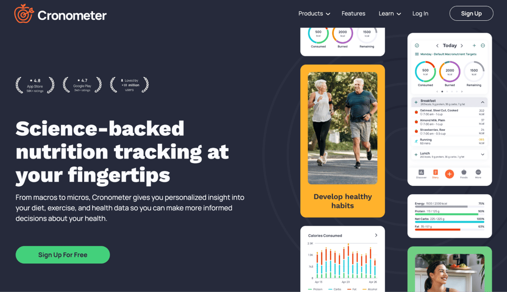 Homepage of Cronometer