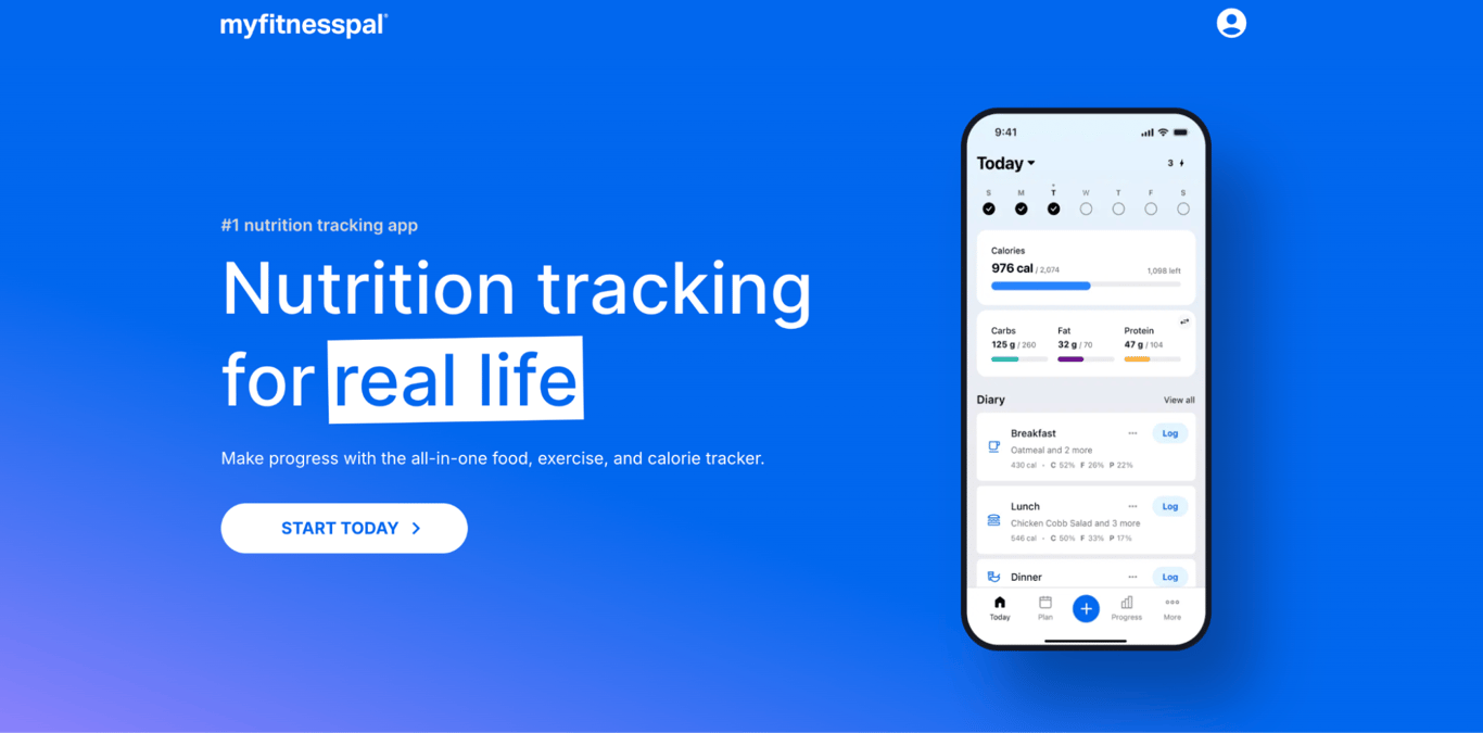 Homepage of MyFitnessPal