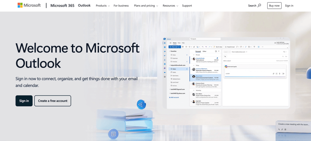 Microsoft Outlook's home page