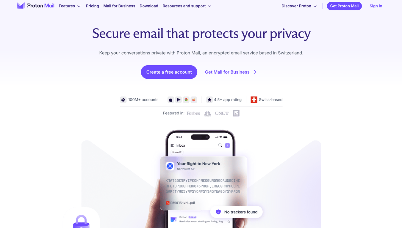 Proton Mail's home page