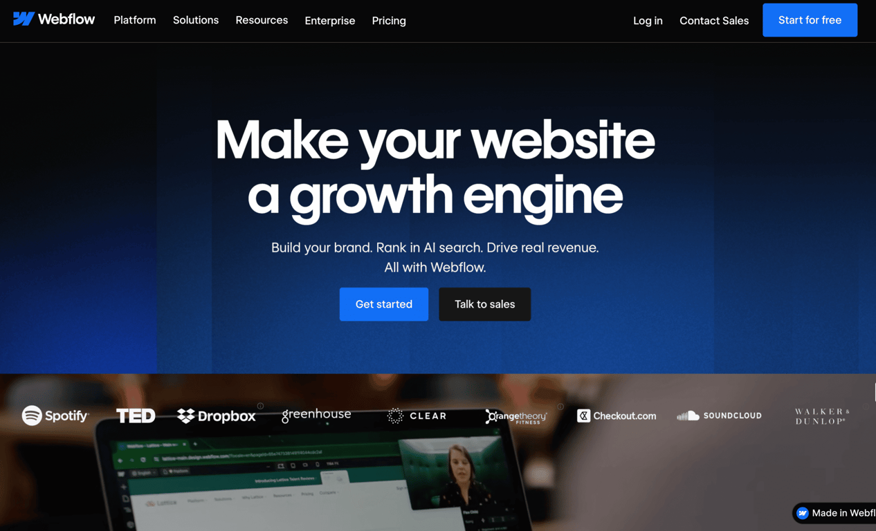 Homepage of Webflow