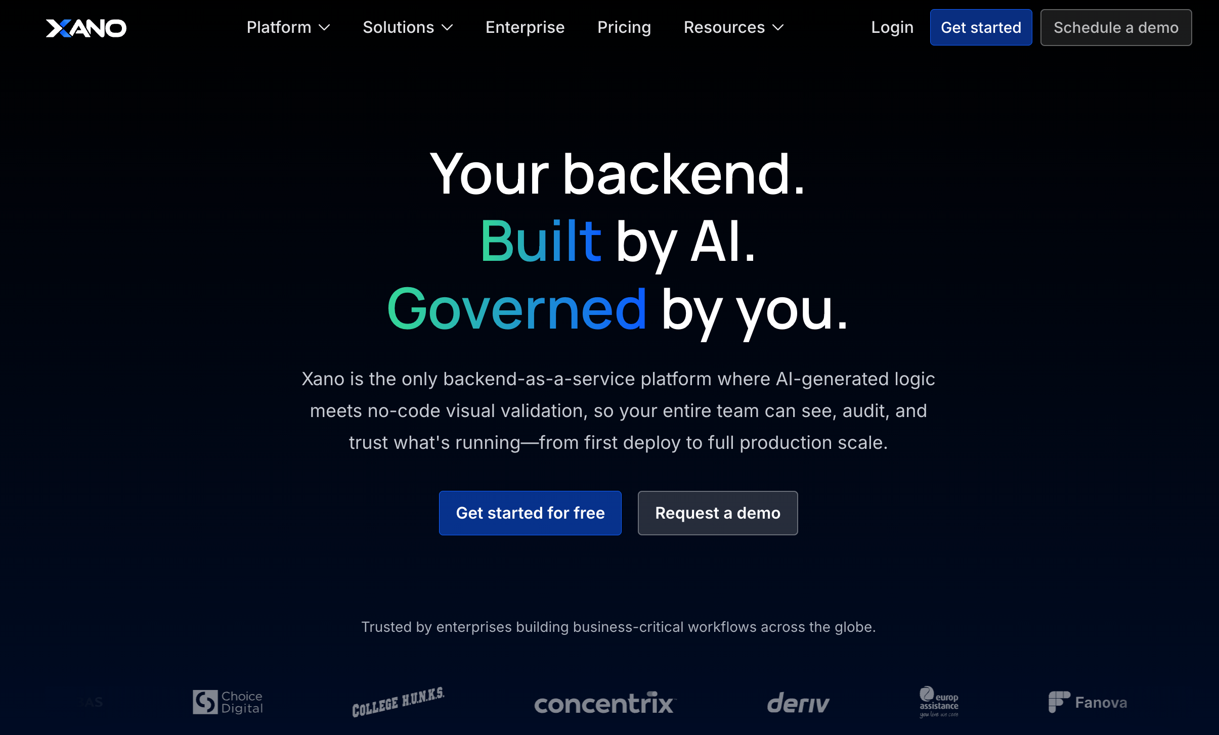 Homepage of Xano