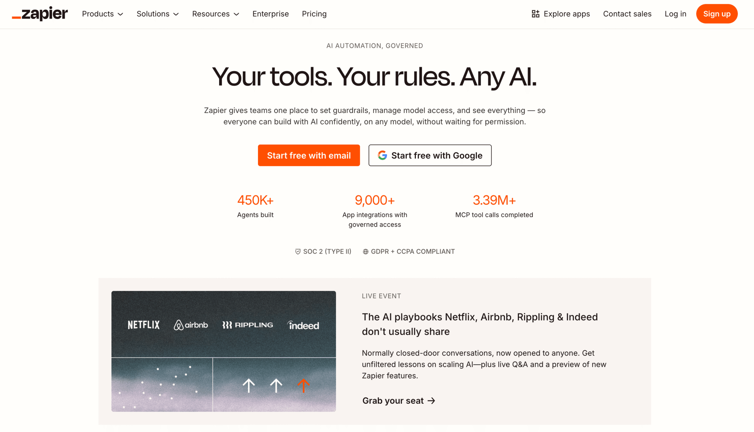 Homepage of Zapier