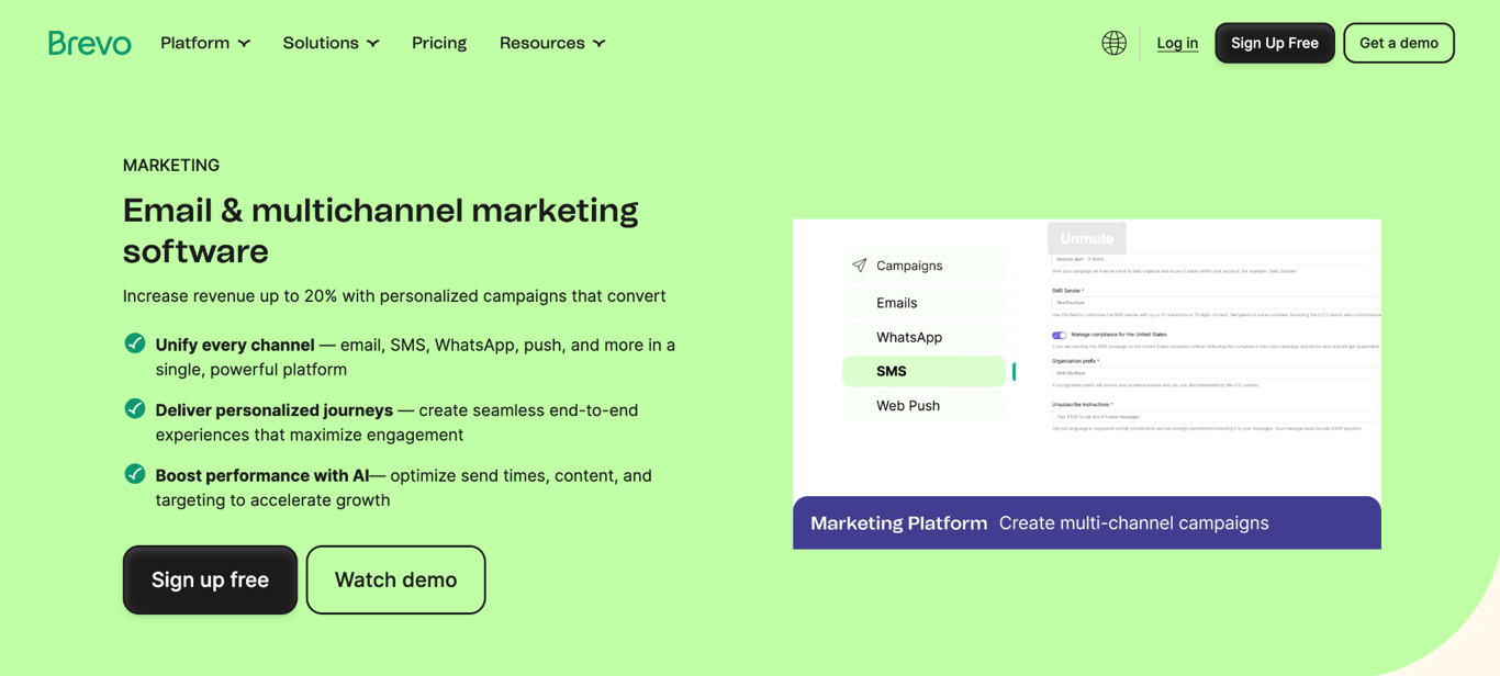 Brevo's landing page