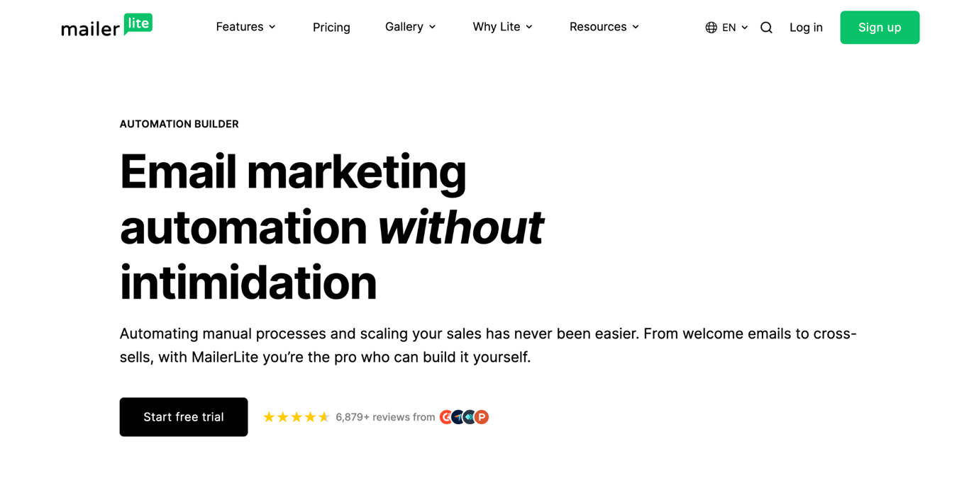 MailerLite's landing page
