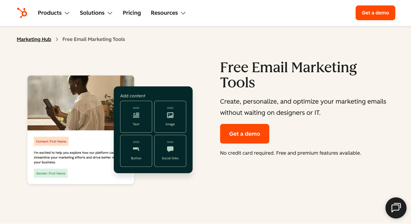 HubSpot's landing page