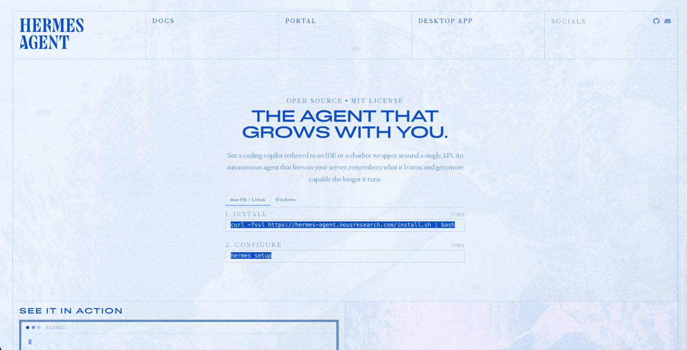 Hermes Agent landing page