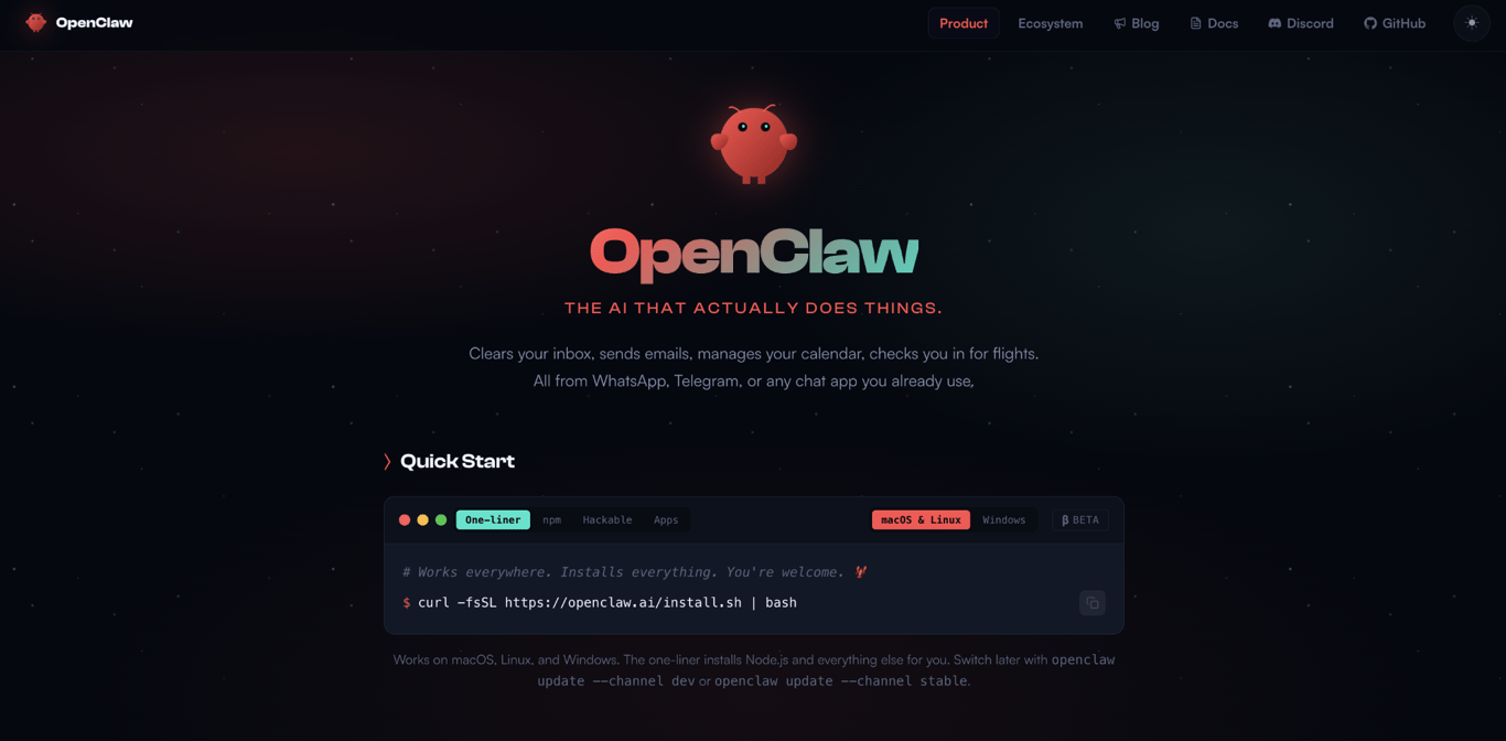 OpenClaw landing page