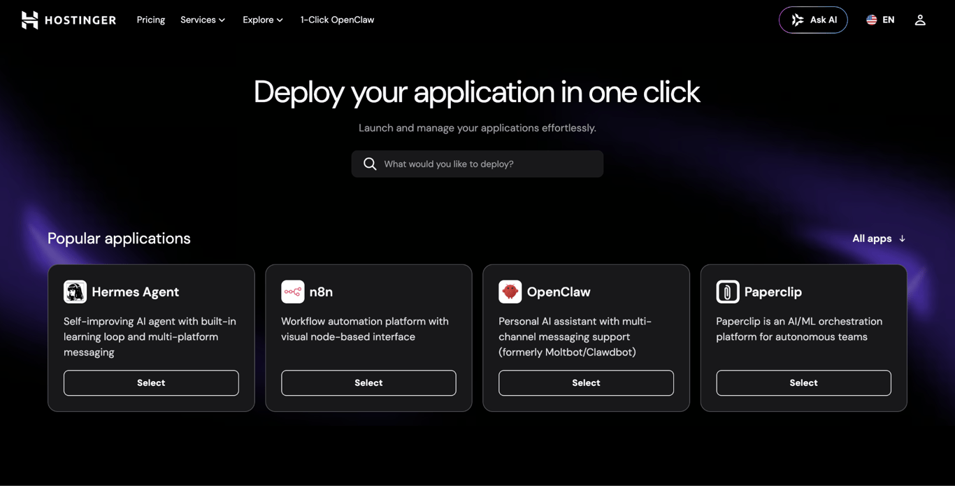 Hostinger VPS Docker landing page