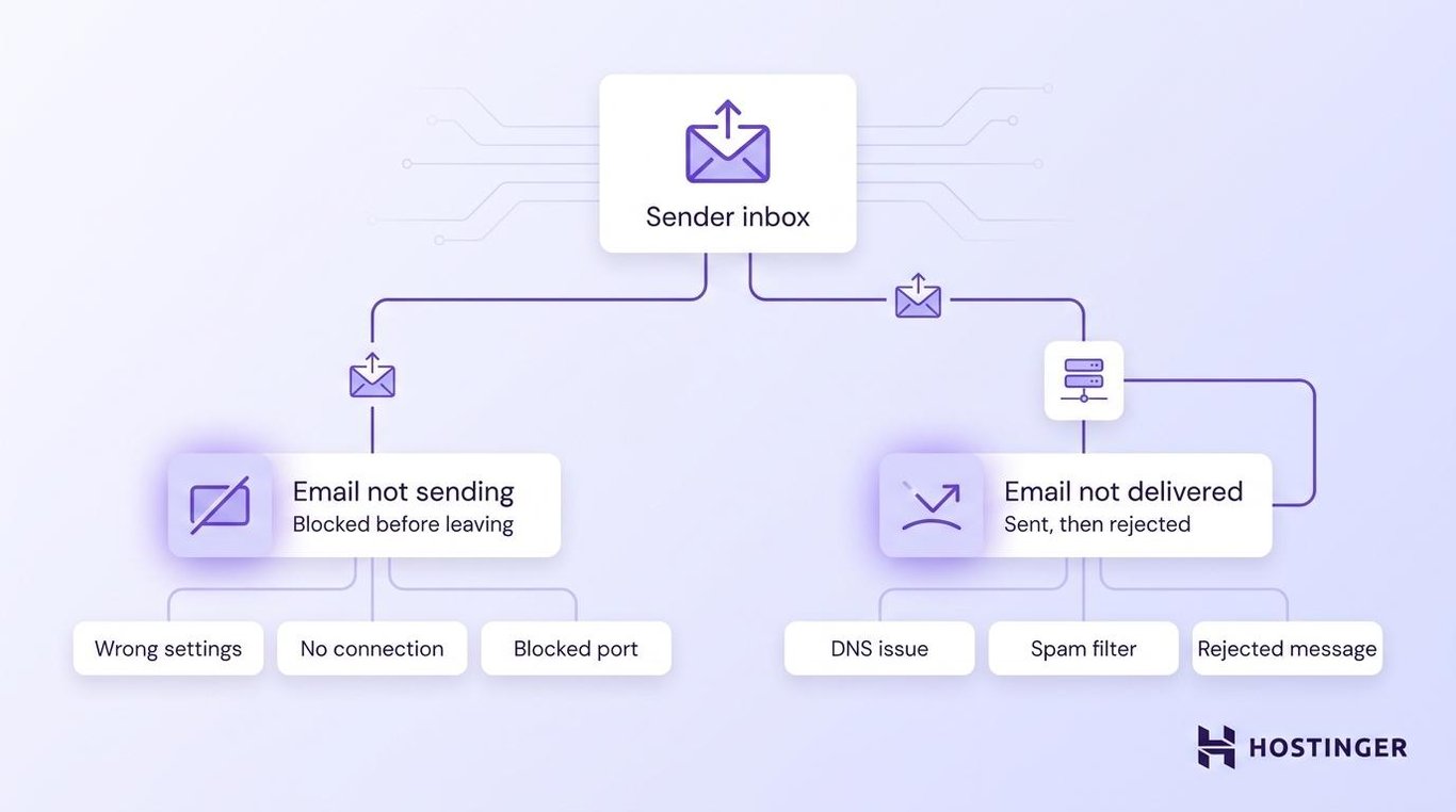 Visual diagram of the two reasons why email is not sending