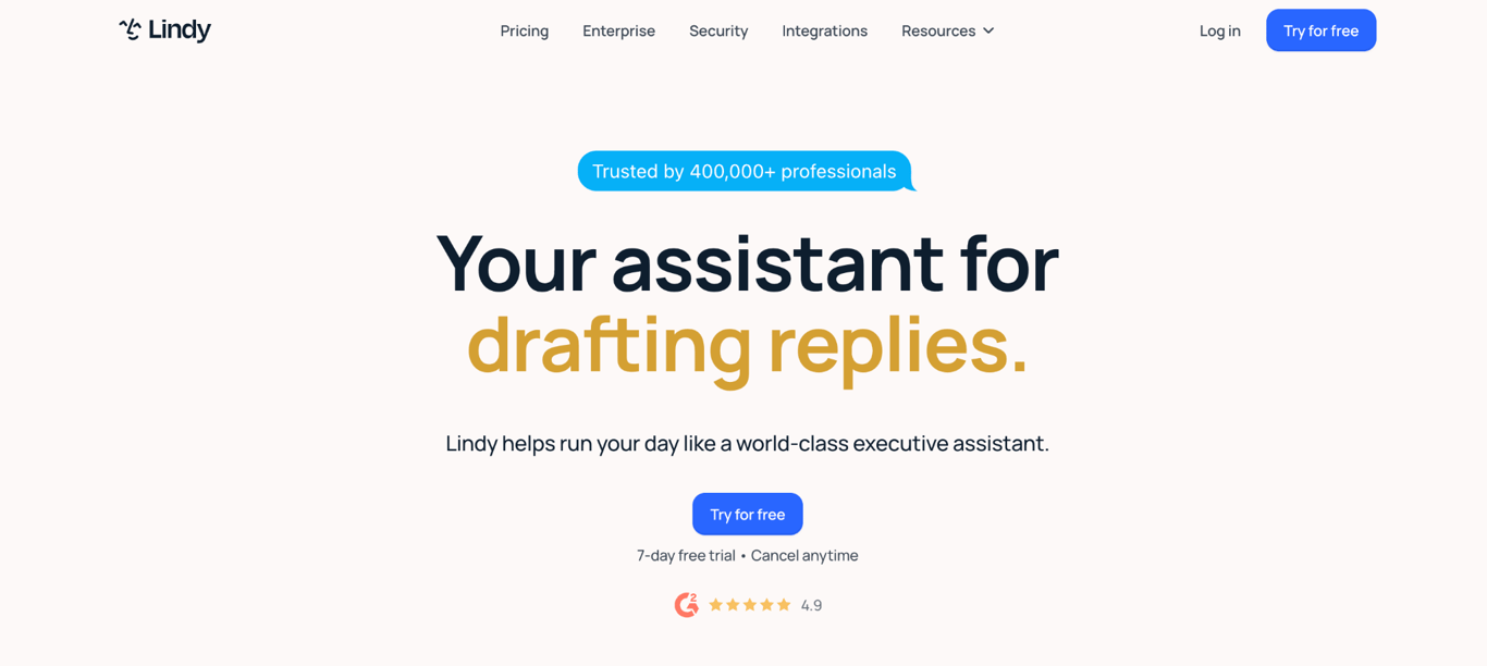 Lindy AI homepage with the headline 