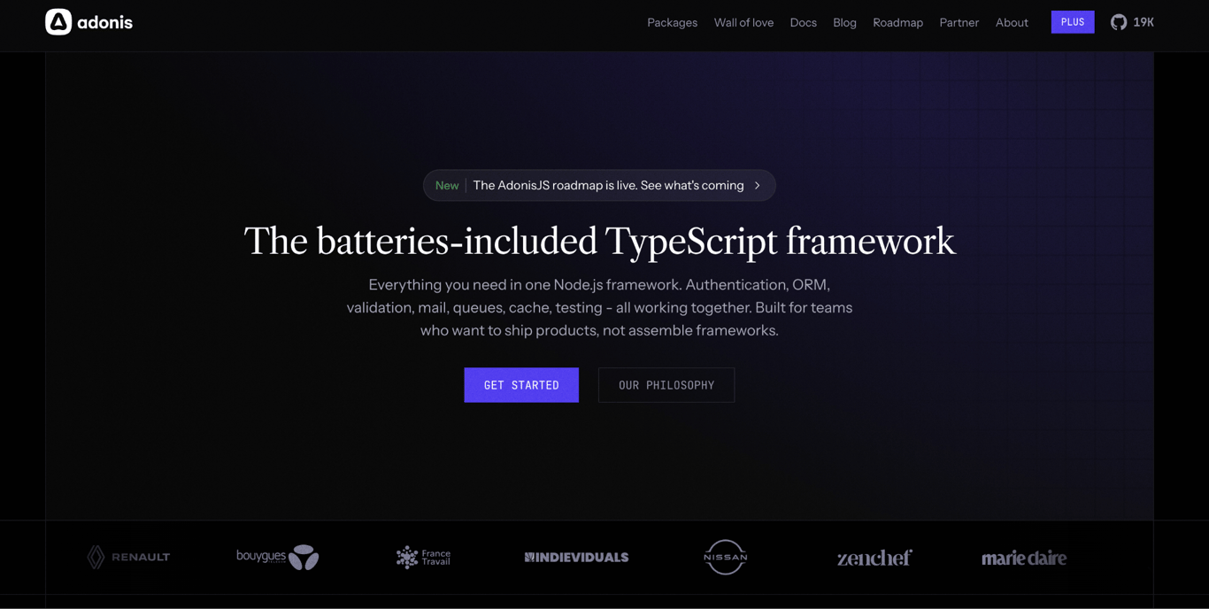 AdonisJS landing page