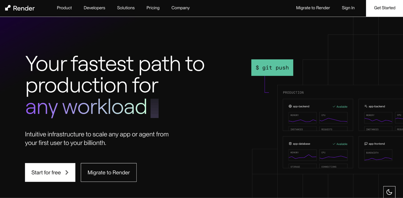 Render landing page