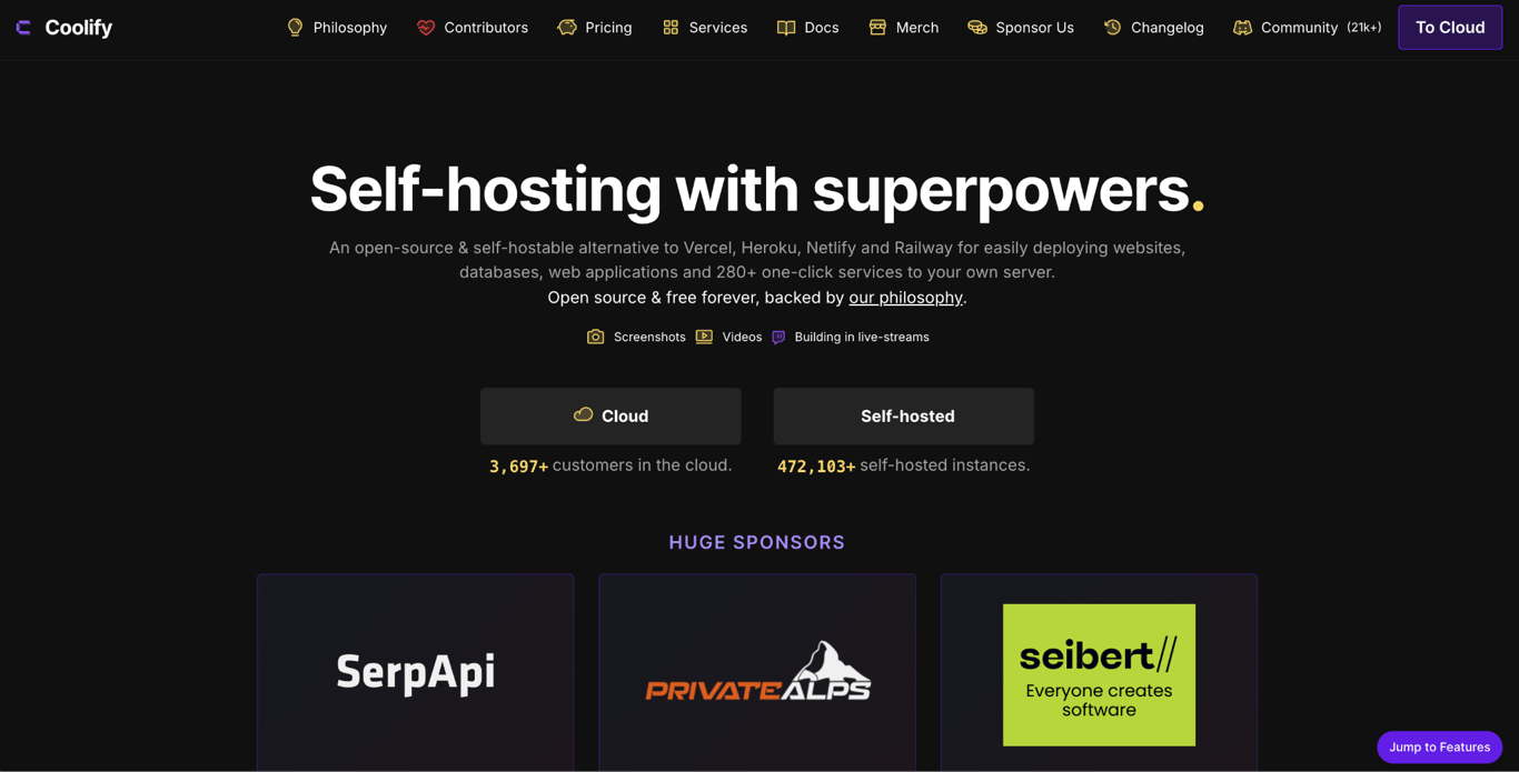 Coolify landing page