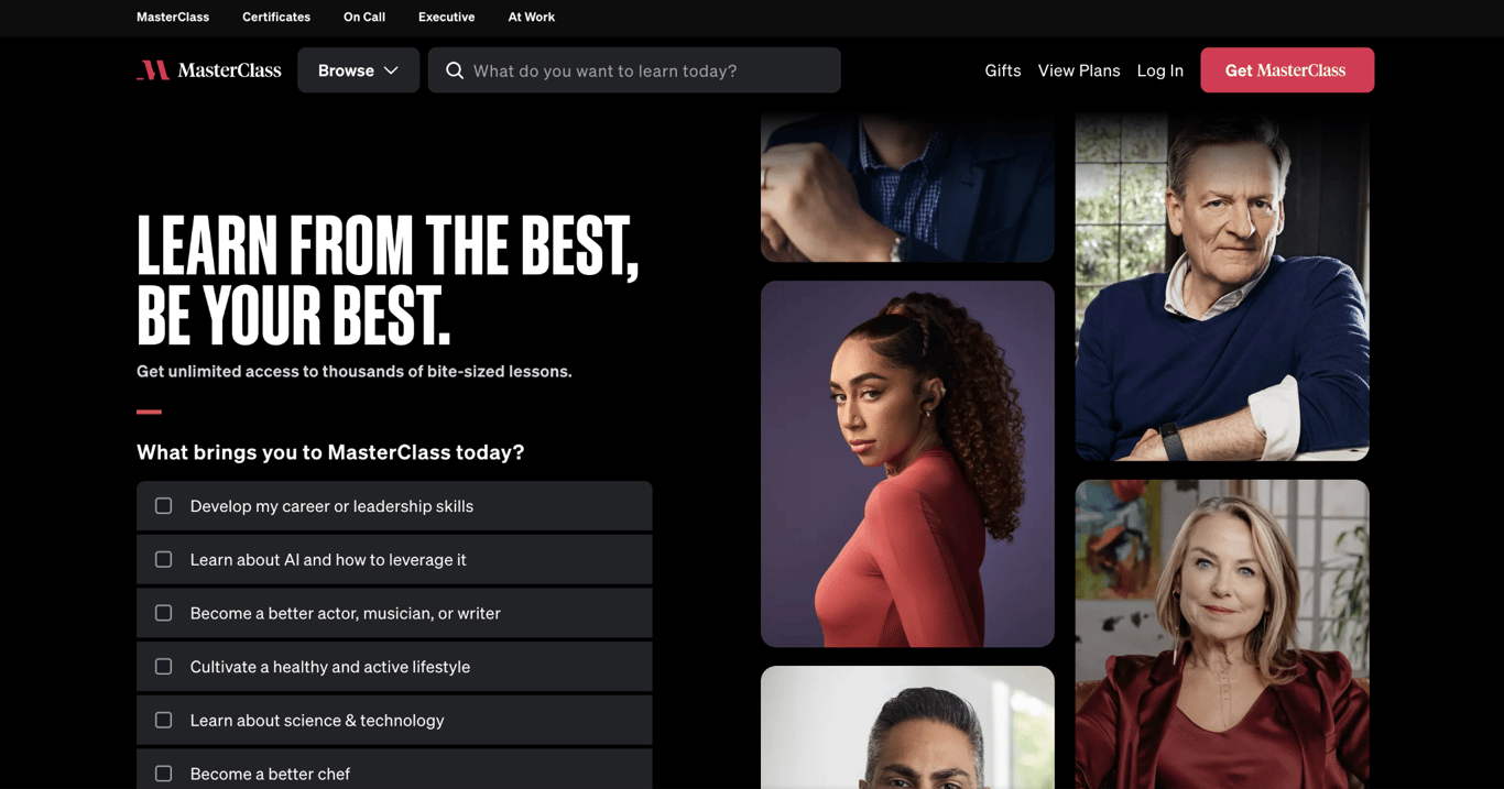 MasterClass landing page