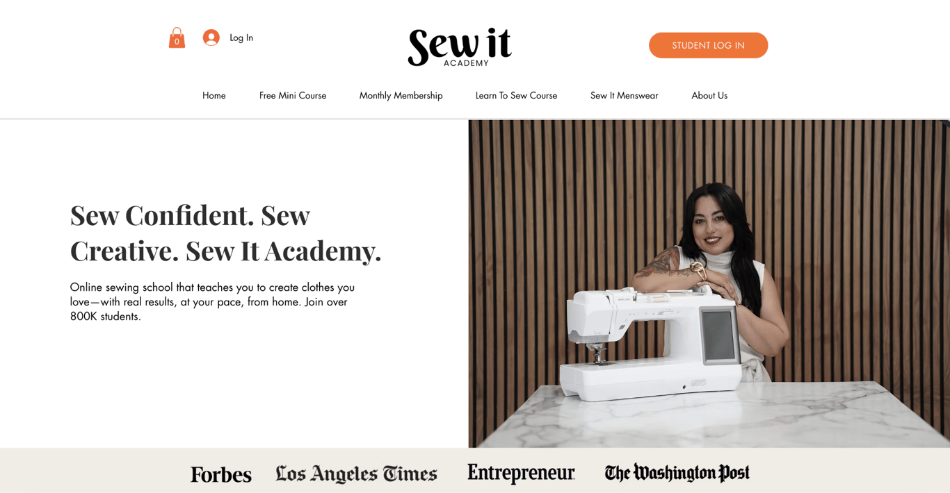 Sew It Academy landing page