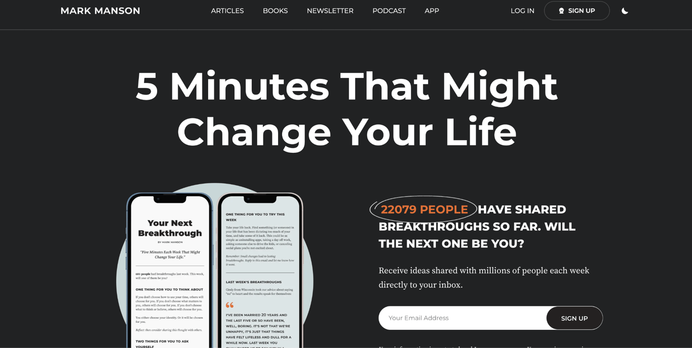 Mark Manson landing page