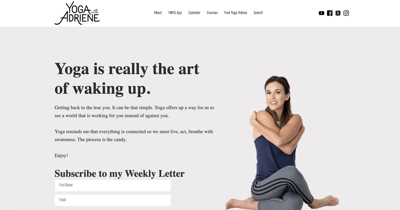 Yoga with Adriene landing page