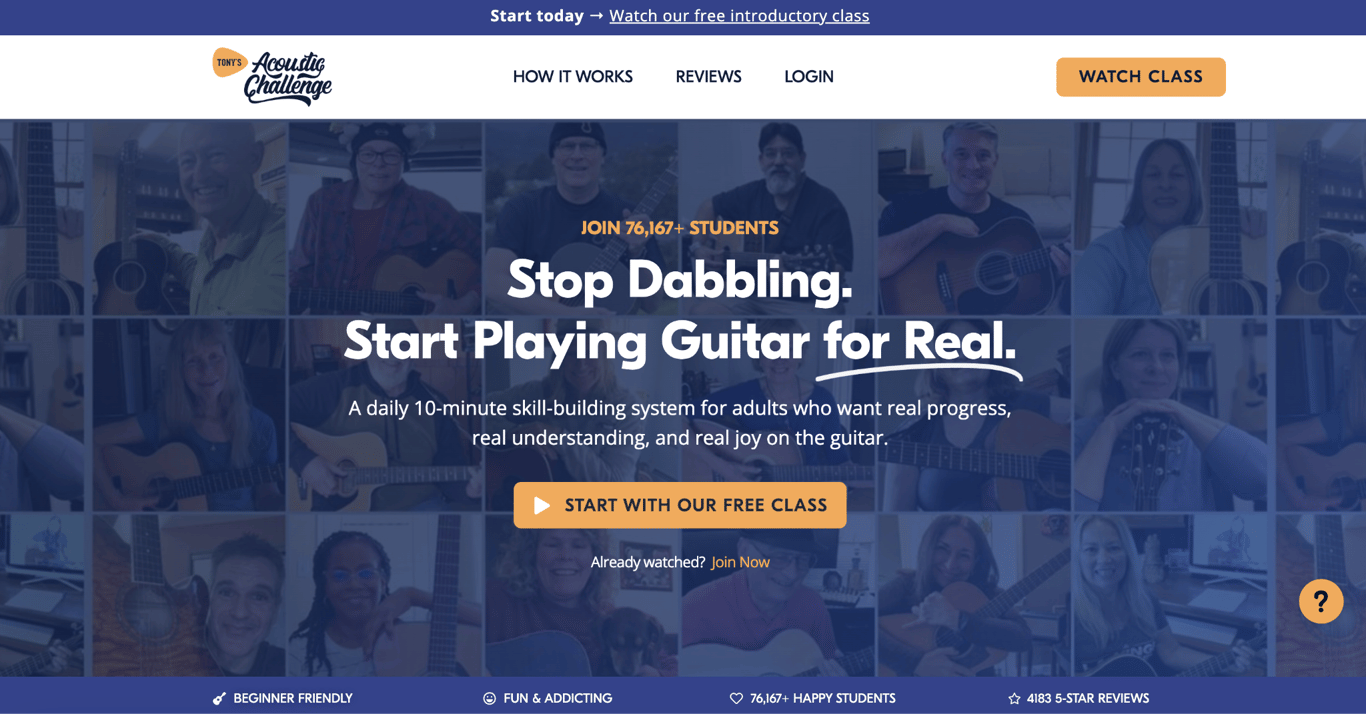 Tony's Acoustic Challenge landing page