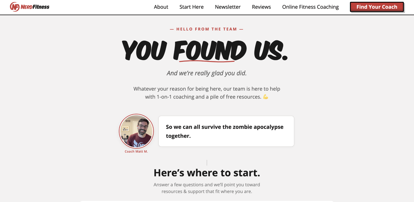 Nerd Fitness landing page