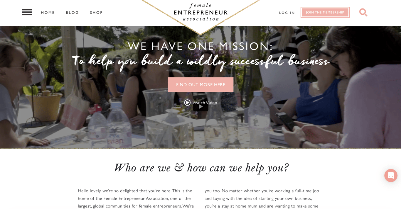 Female Entrepreneur Association landing page