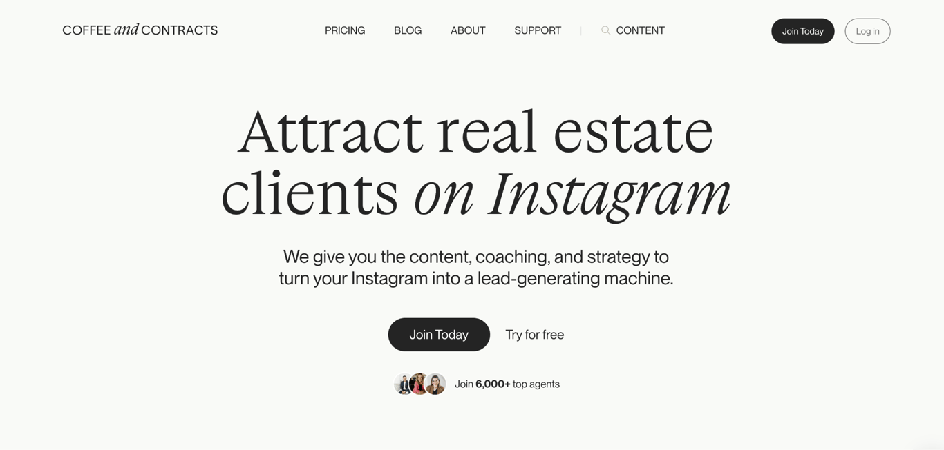 Coffee & Contracts landing page