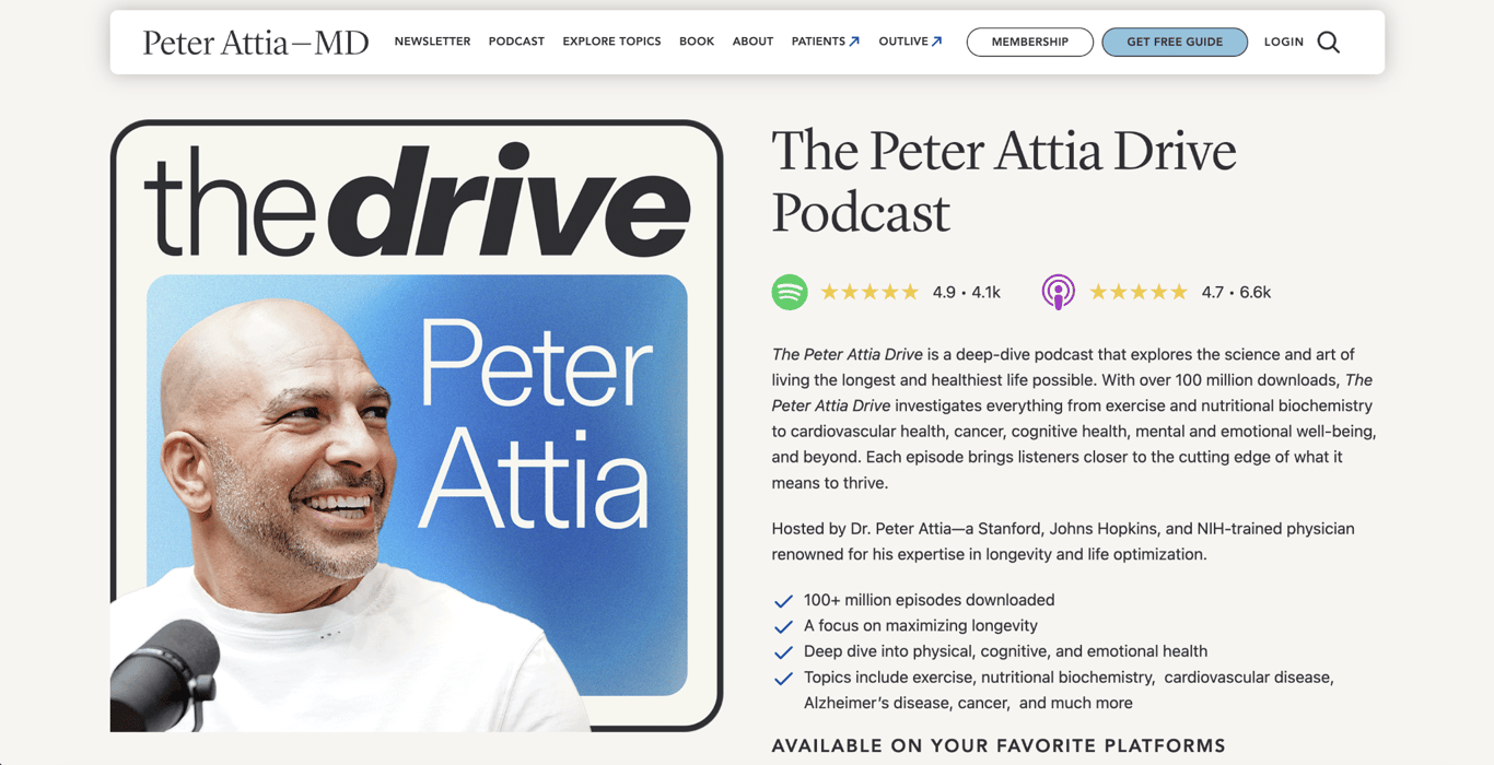 The Peter Attia Drive landing page