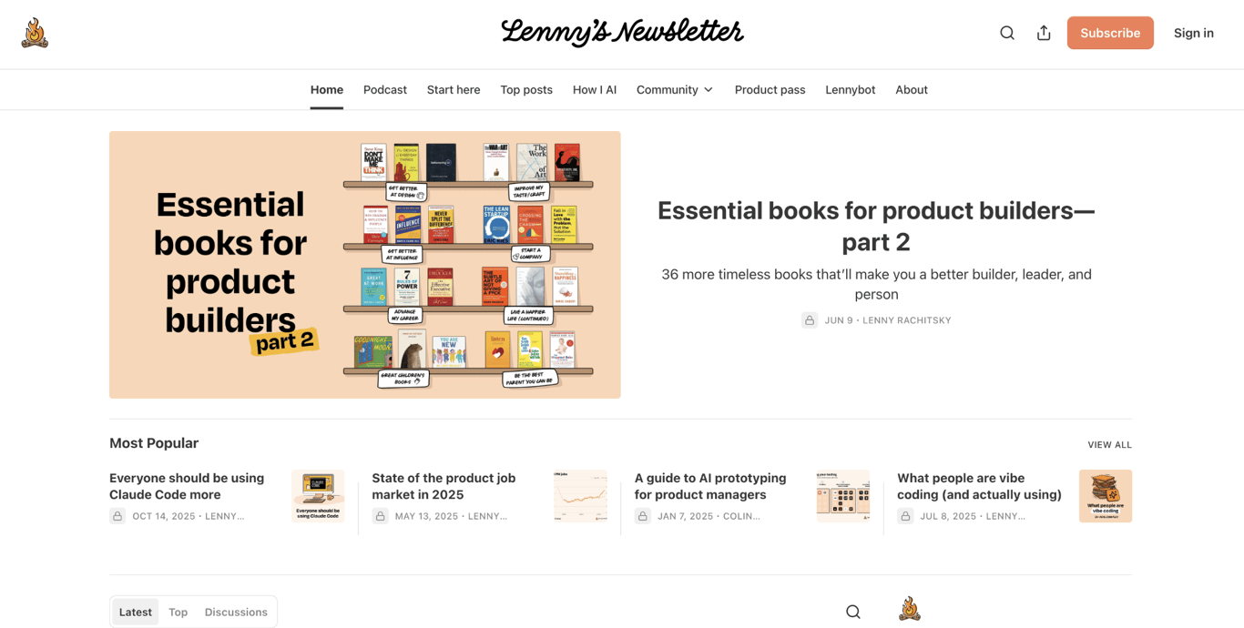 Lenny's Newsletter landing page