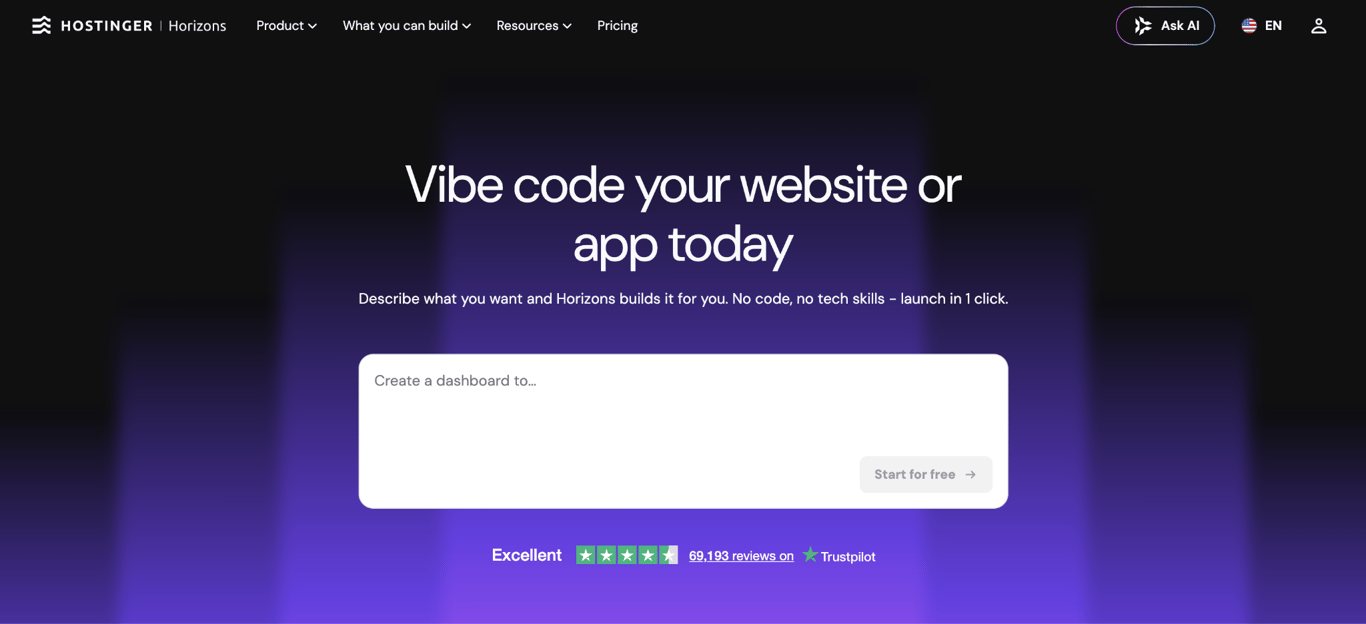 Hostinger AI Builder landing page