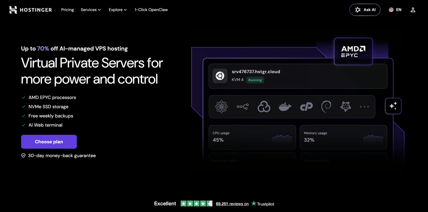 Hostinger VPS hosting landing page