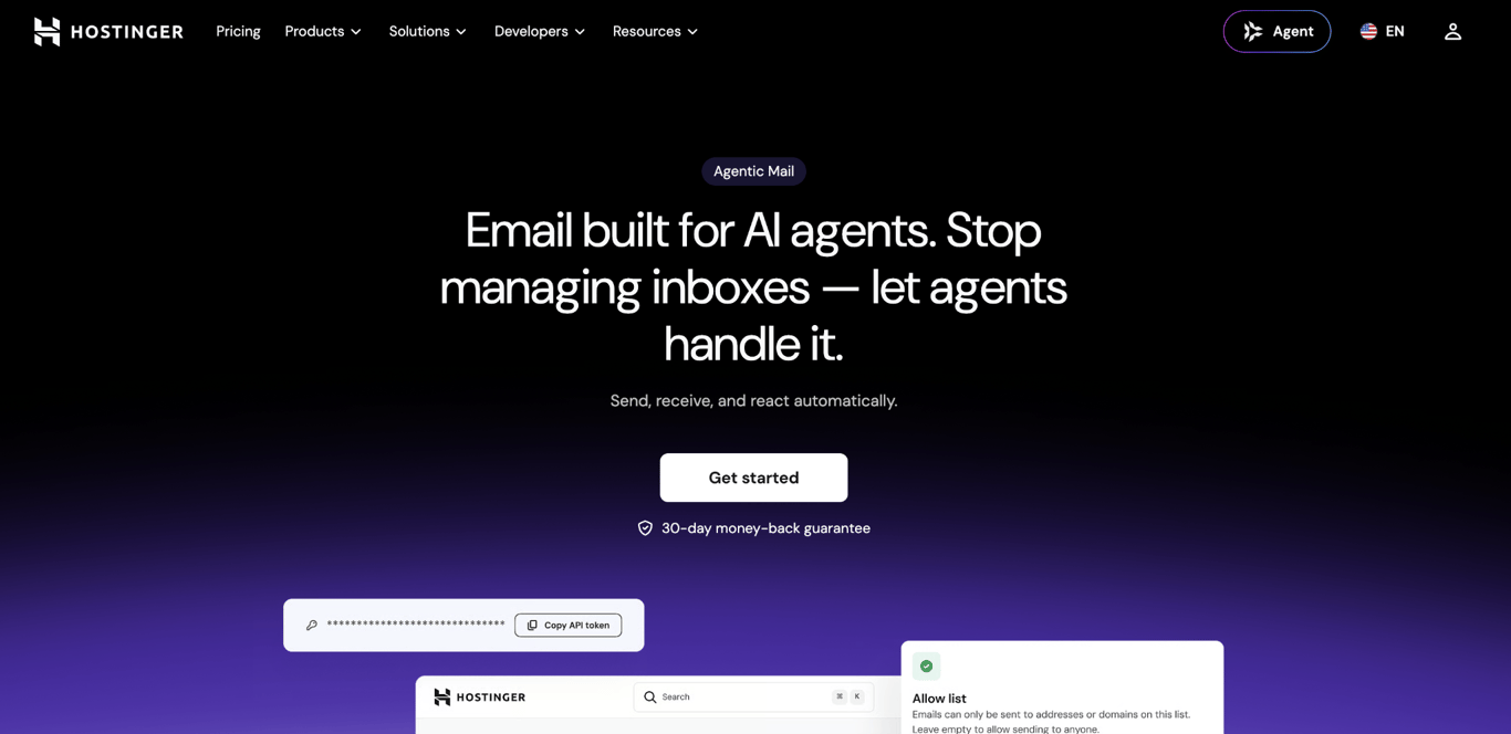 Hostinger Agentic Mail landing page