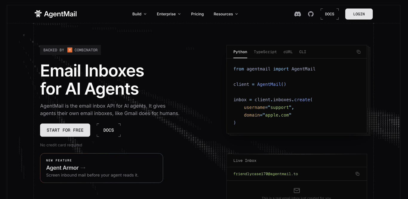 AgentMail landing page