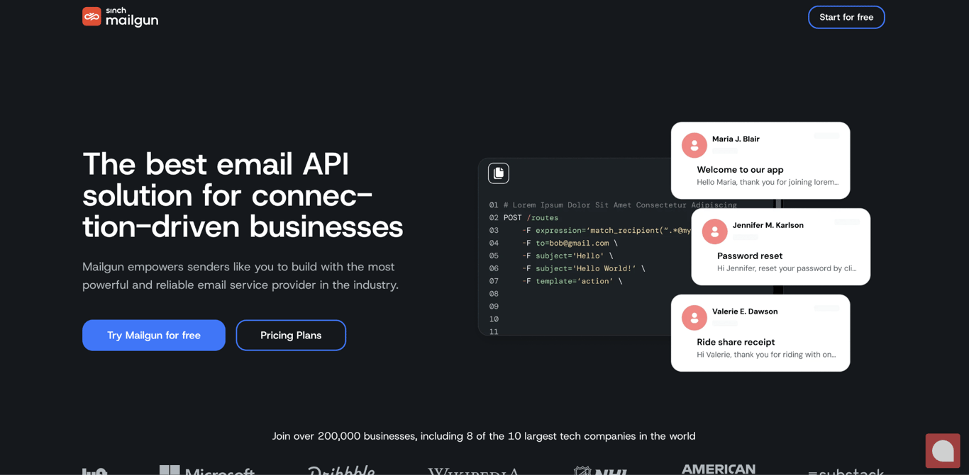 Mailgun landing page