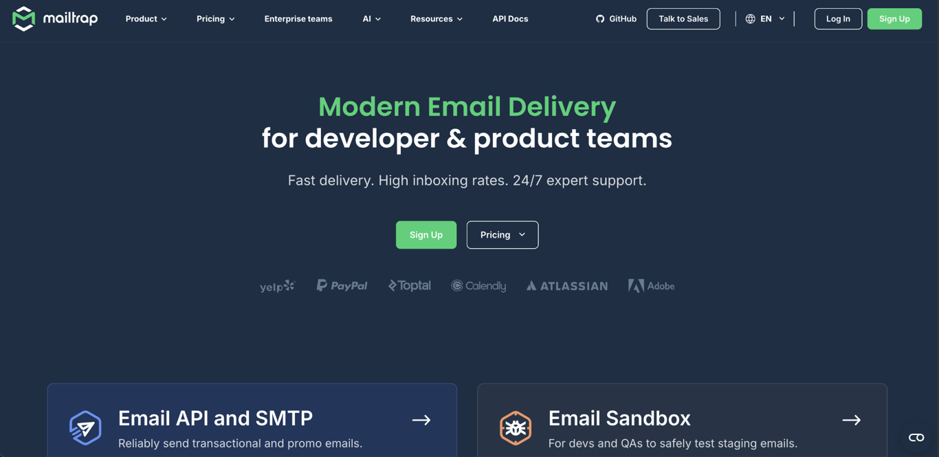 Mailtrap landing page