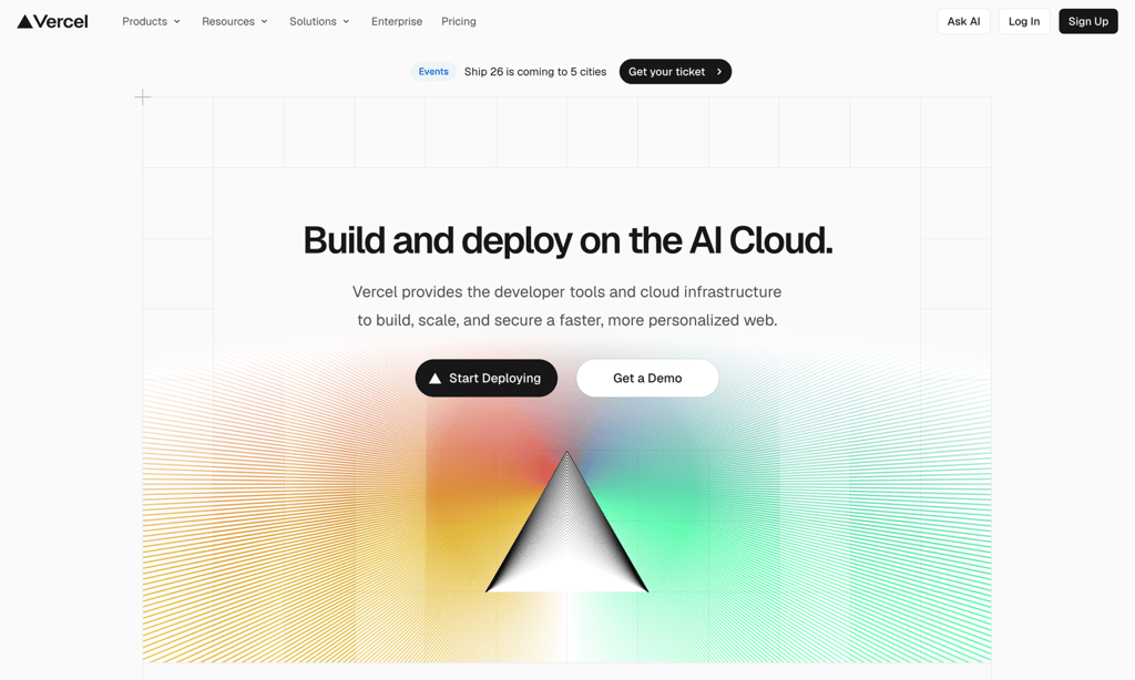 vercel-homepage Homepage of Vercel, a deployment platform built for Next.js, React, and serverless apps.