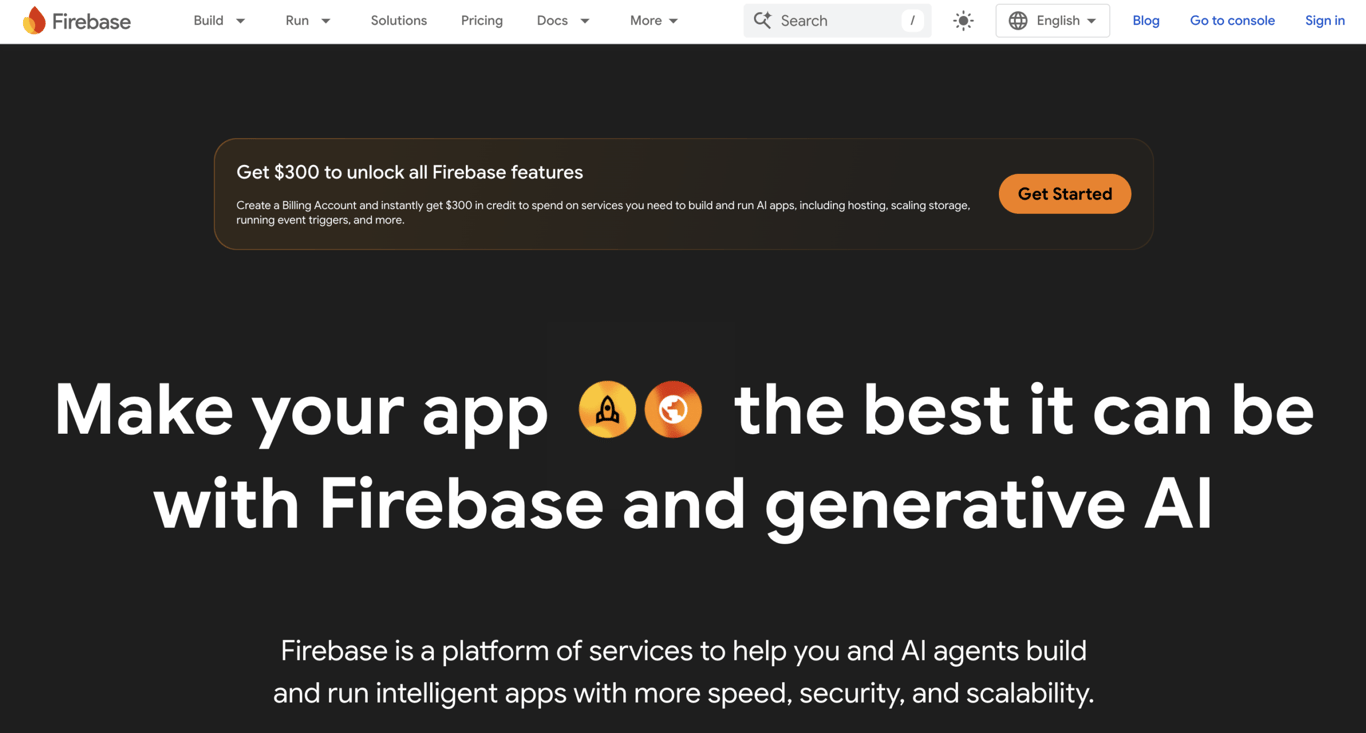 Homepage of Firebase App Hosting, a Google-backed option for Codex-generated frontend projects that need real-time data, authentication, and file storage without a custom backend.