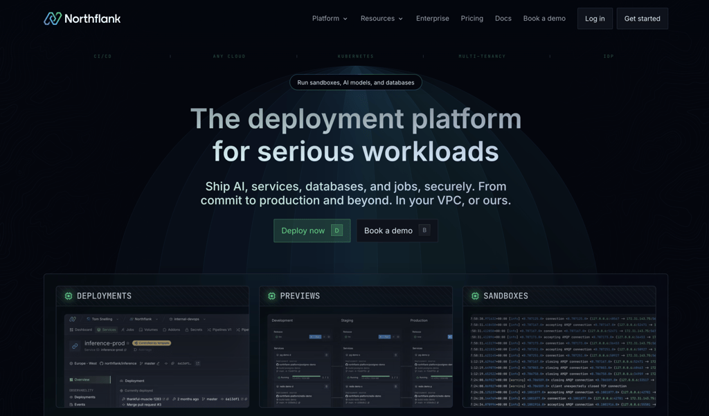 northflank-homepage Homepage of Northflank, a cloud platform for deploying Codex-generated full-stack apps, containers, databases, jobs, and production services.