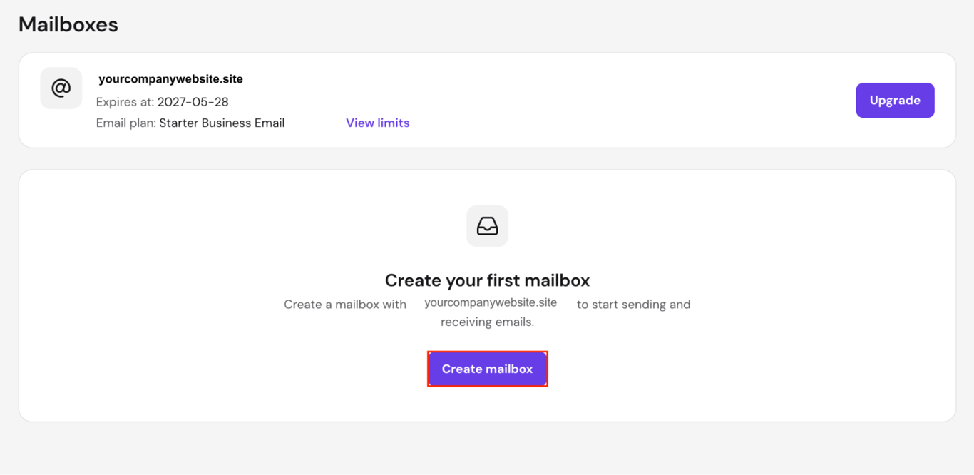 hostinger-hpanel-mailboxes Hostinger hPanel showcasing email hosting service.
