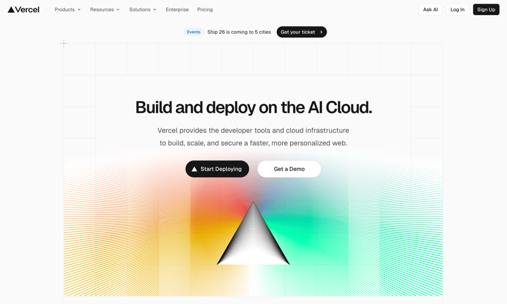 vercel-homepage Homepage of Vercel, the deployment platform from the team behind Next.js, runs Next.js apps with no extra configuration.