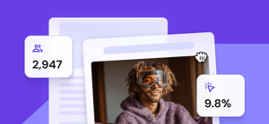 Illustration for the Accelerator pillar in Learning lav, with an image of a young casual man agains a violet backdrop and some numbers and percentages