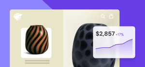 Illustration for the Builder learning pillar featuring decorative vases, a chart with a price and percentage on violet background