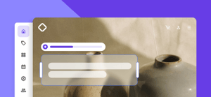 Illustration for the Foundation pillar of Learning lab, featuring UI elements, icons and a photo of a vase, on a violet backdrop