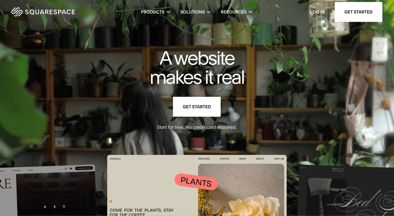 Squarespace homepage with the headline