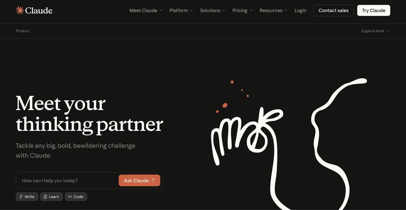 Claude homepage with the headline