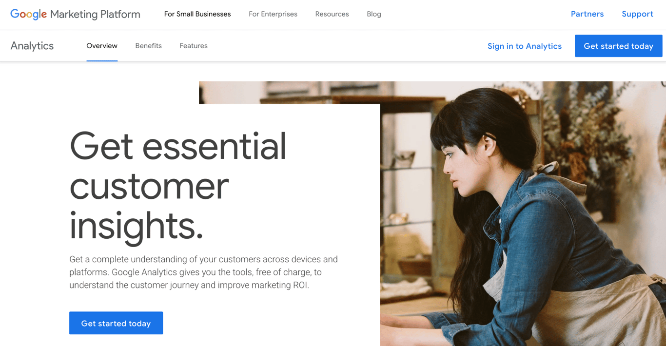 Google Analytics homepage with the headline