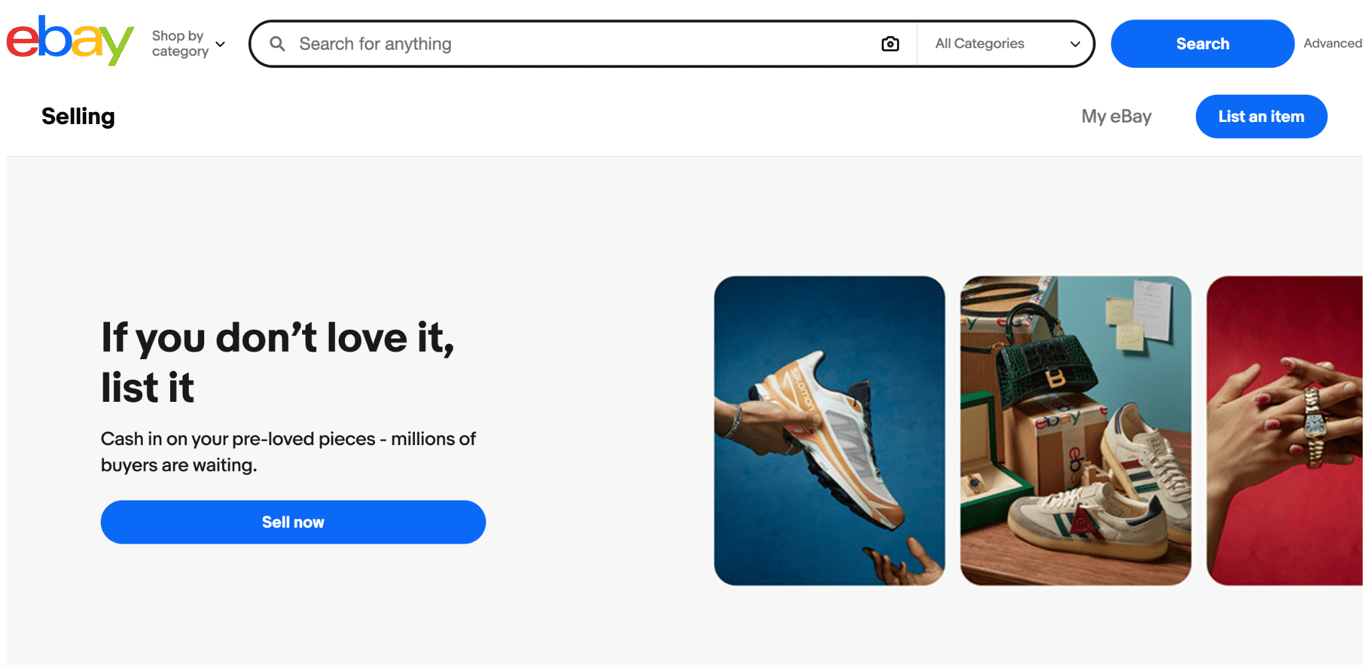 eBay's Selling hub with the headline 
