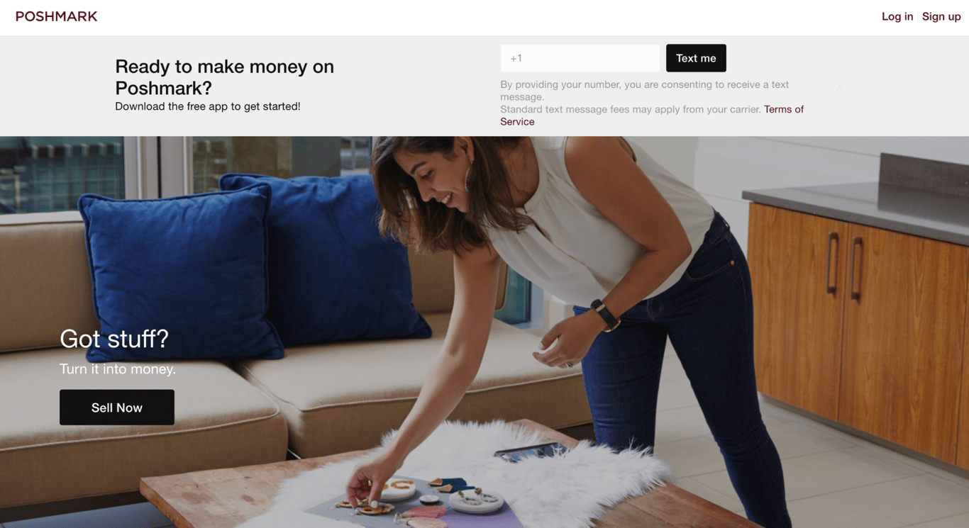 Poshmark's seller page with the tagline 