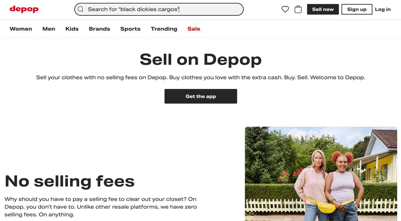 Depop's seller page with the headline 