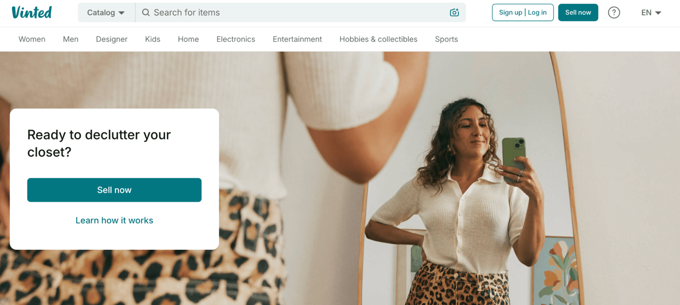 Vinted's homepage asking 