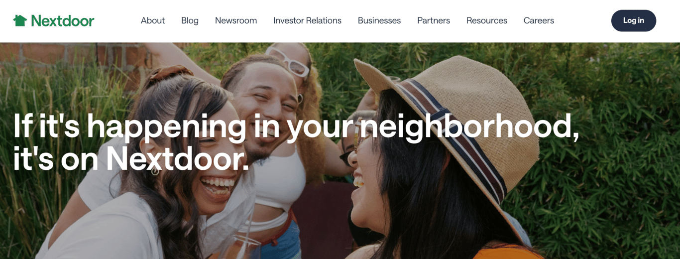 Nextdoor's homepage with the headline 